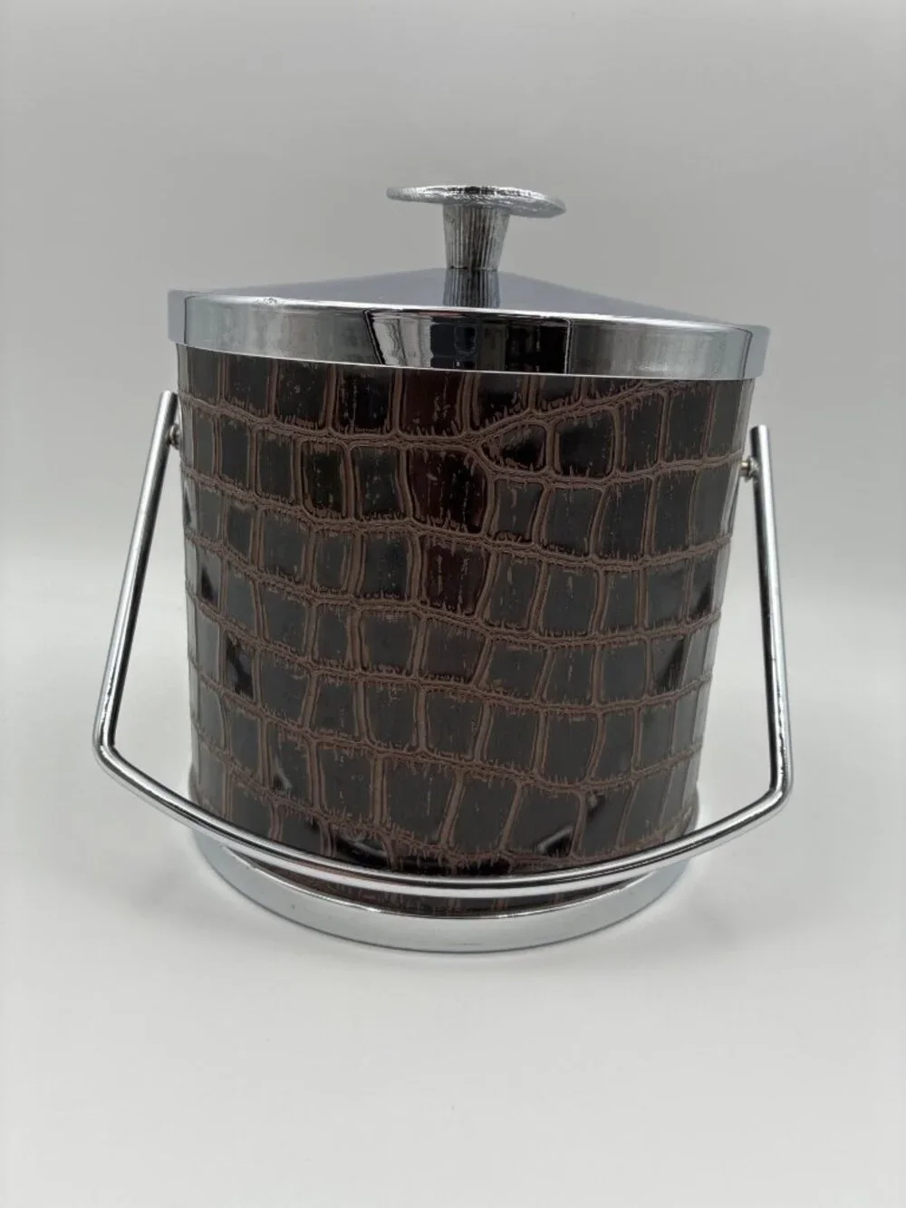 Serv-Master Creations Brown Faux Alligator Croc Ice Bucket Chrome Handle Lid
